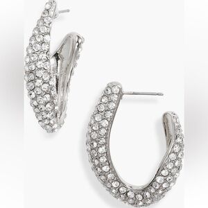 Elegant organic Silver Rhodium Crystal pave Hoop Earrings